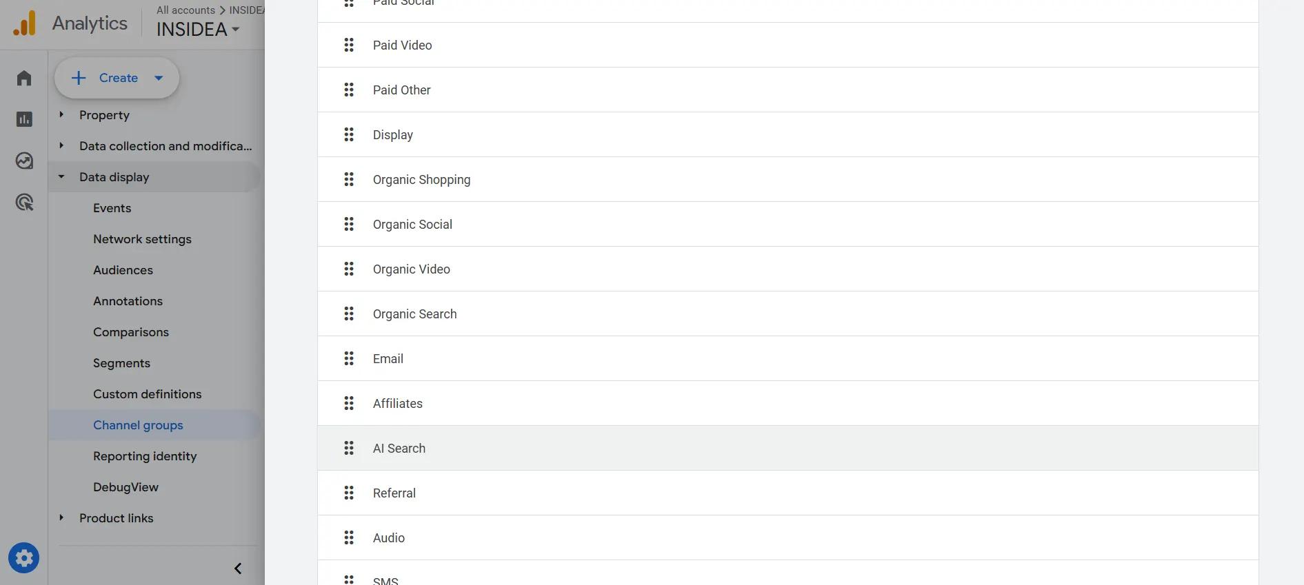 Position this channel above Referral in the list.