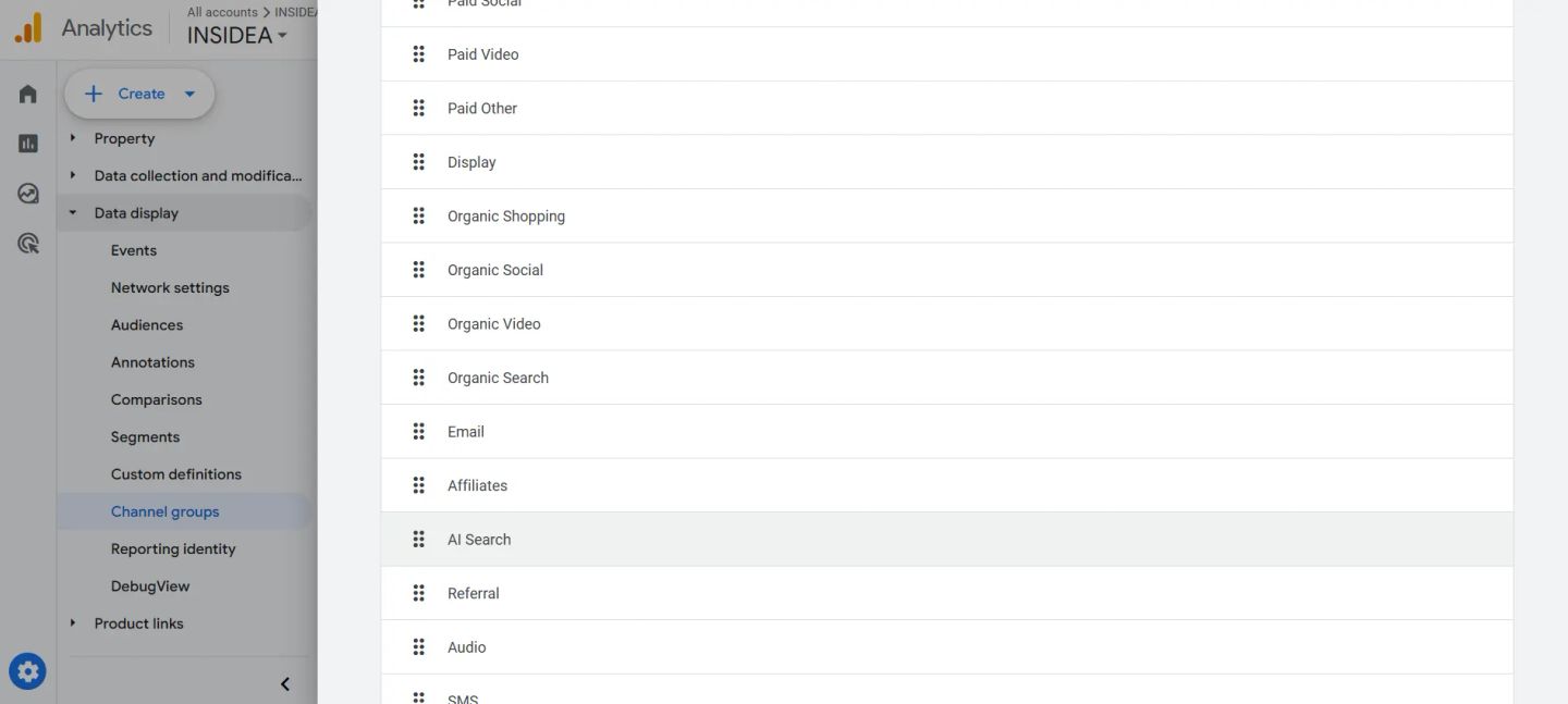 Position this channel above Referral in the list.