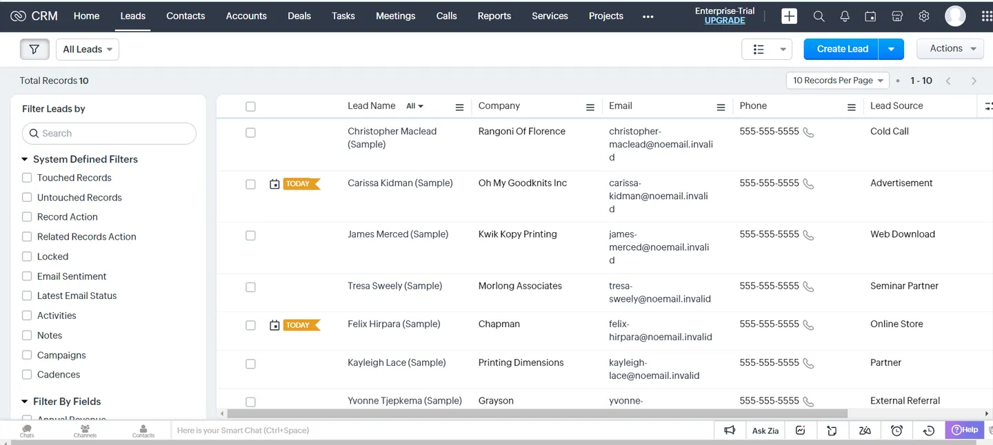 Zoho Lead Management
