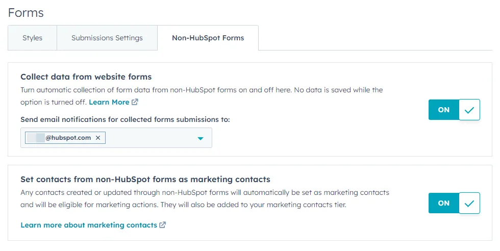Navigate to Forms Settings
