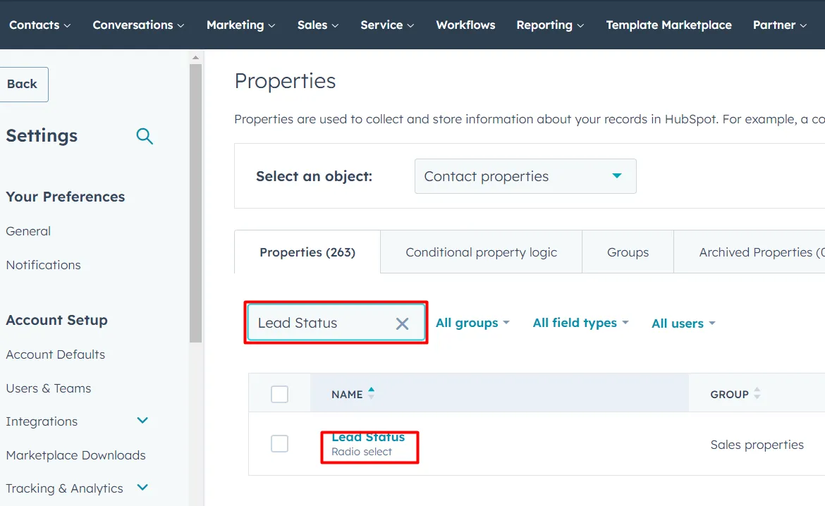 Search for the Property Lead Status