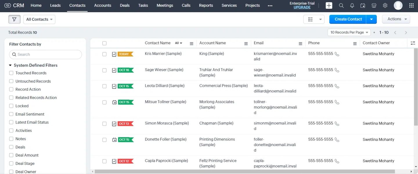 Zoho Contact Management Software