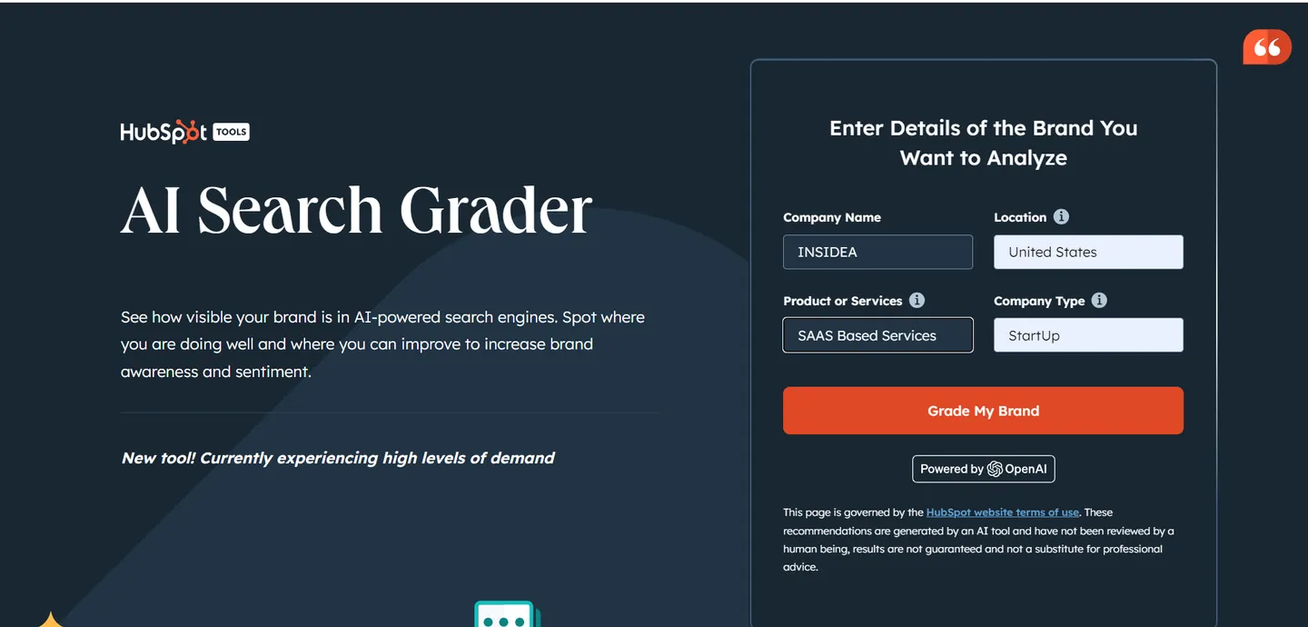 Visit HubSpot’s AI Search Grader