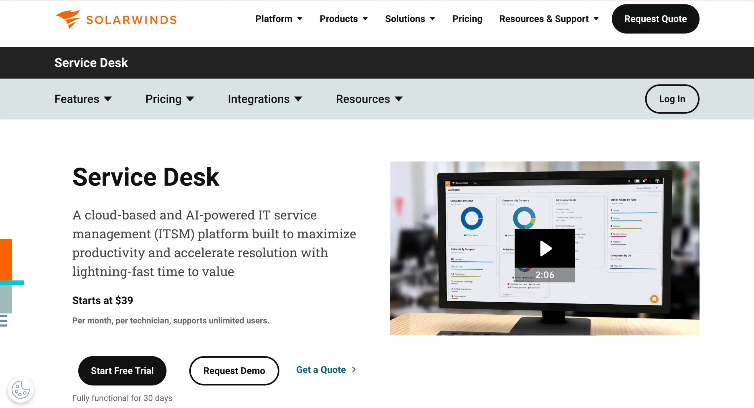8. SolarWinds Service Desk – IT Ticketing With Strong Asset Management