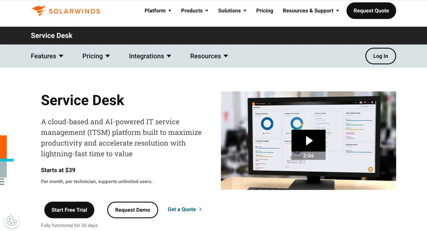 8. SolarWinds Service Desk – IT Ticketing With Strong Asset Management