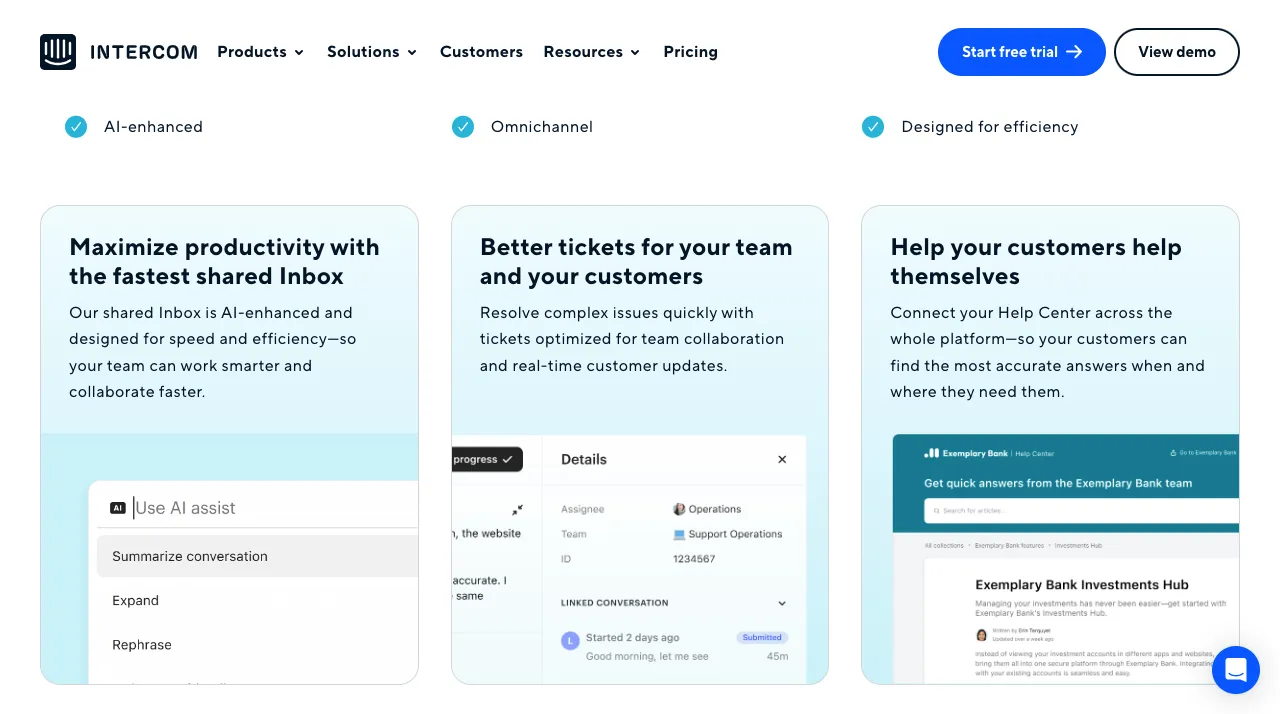 Intercom website screenshot