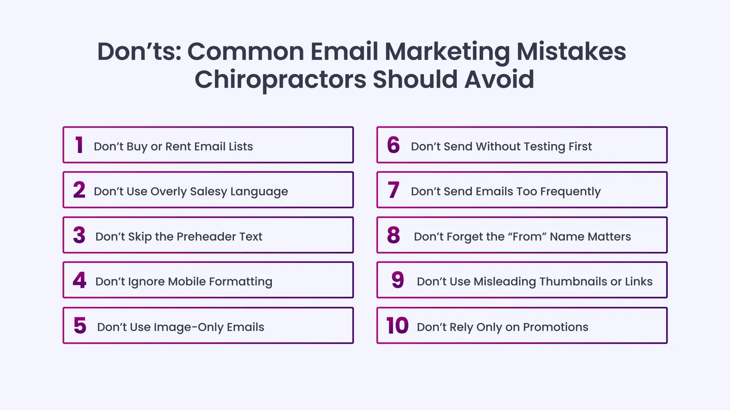 Don’ts: Common Email Marketing Mistakes Chiropractors Should Avoid