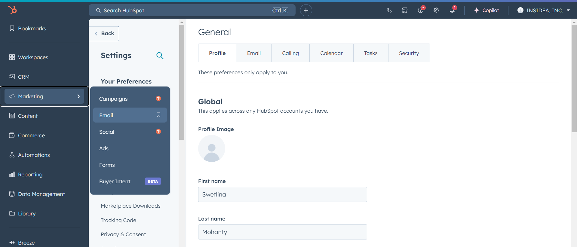 In the left sidebar, go to Marketing > Email.