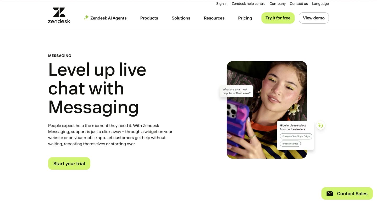 3. Zendesk Messaging, Enterprise-Grade Live Chat for Global Scale