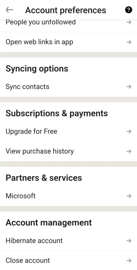 In the Account Preferences section, scroll to the bottom and tap "Close Account."