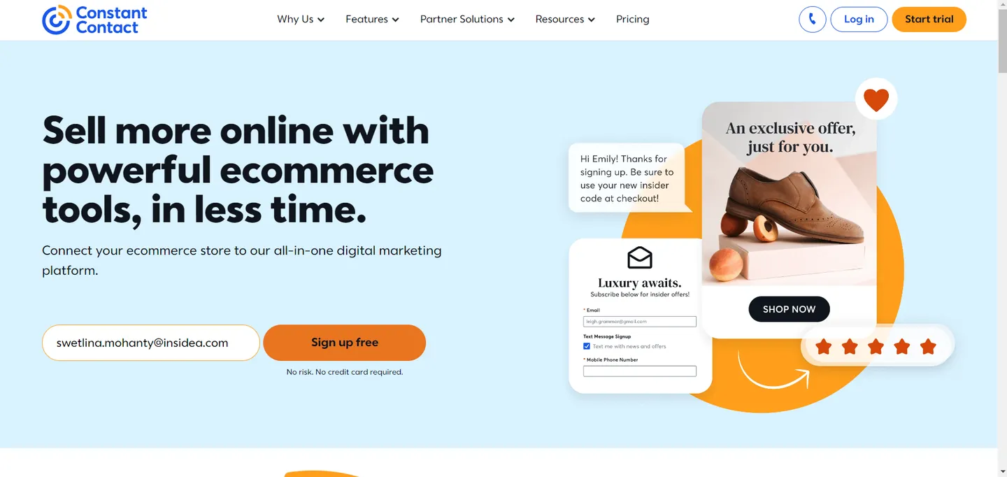 Constant Contact Event and Ecommerce