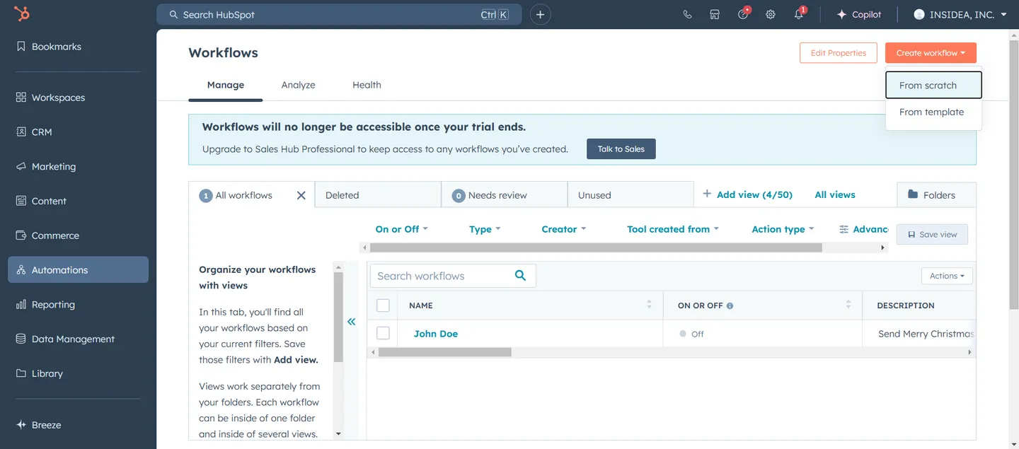 Start a new workflow or open an existing one that matches your integration purpose