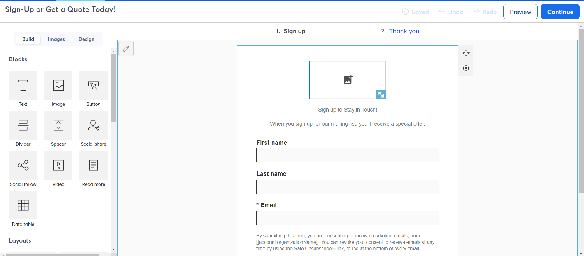 Constant Contact Landing Page