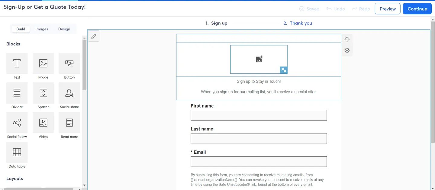 Constant Contact Landing Page