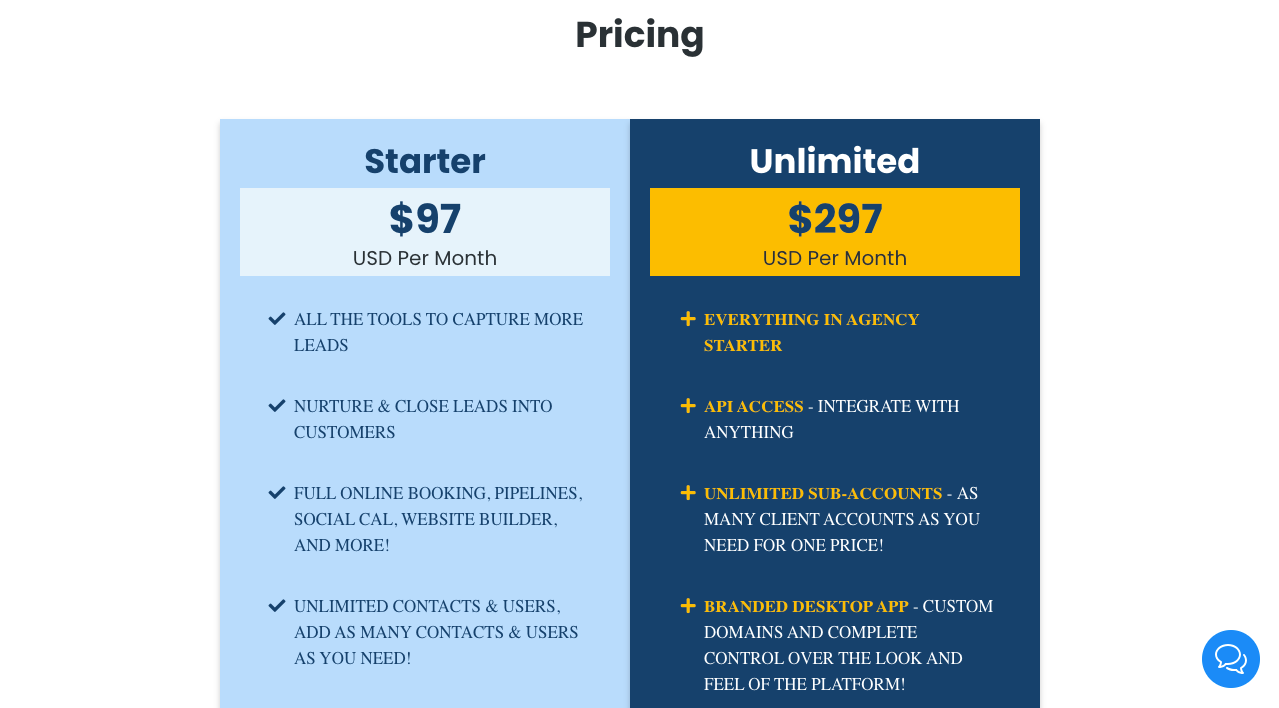 GoHighLevel pricing