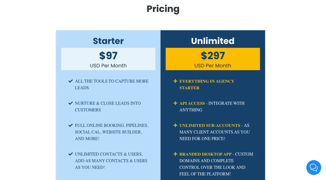 GoHighLevel pricing