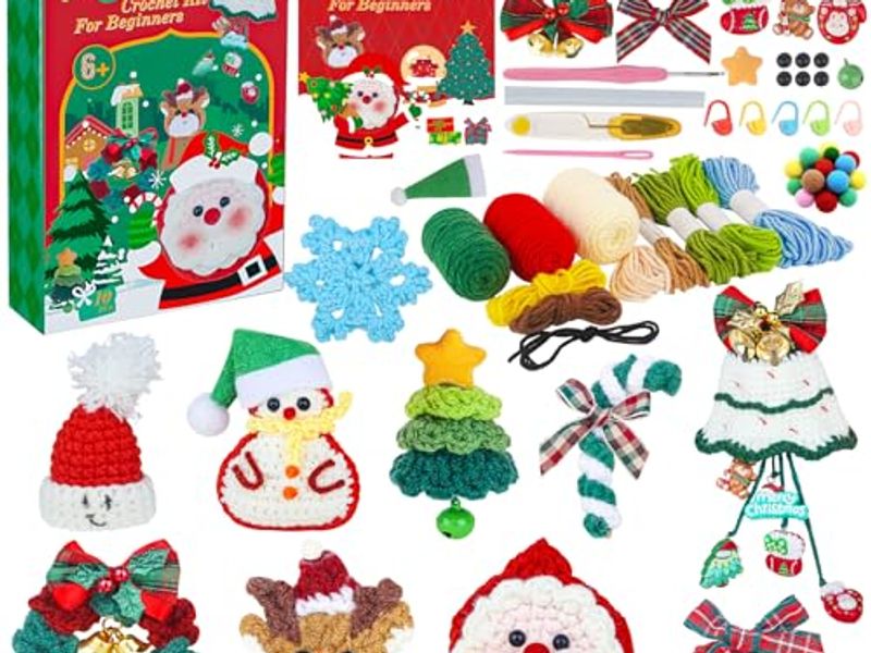 Christmas Crochet Kit for Beginners — DIY Holiday Crochet Starter Kit for Adults with Step-by-Step Video Tutorials & Patterns, Perfect for Christmas Decorations & Gifts