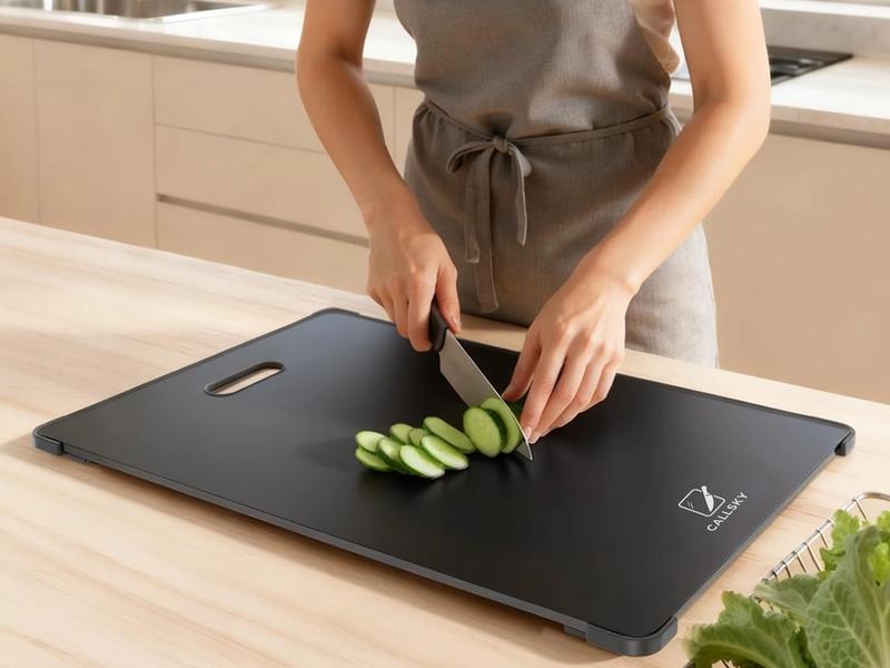 Tempered Glass Cutting Board Set, Large 12x16 Glass Cutting Board for Kitchen with 4 Non-Slip Feet, Heat & Shatter Resistant, Dishwasher Safe, Includes Bonus Sponge & Cloth,Perfect Kitchen Gift-Black