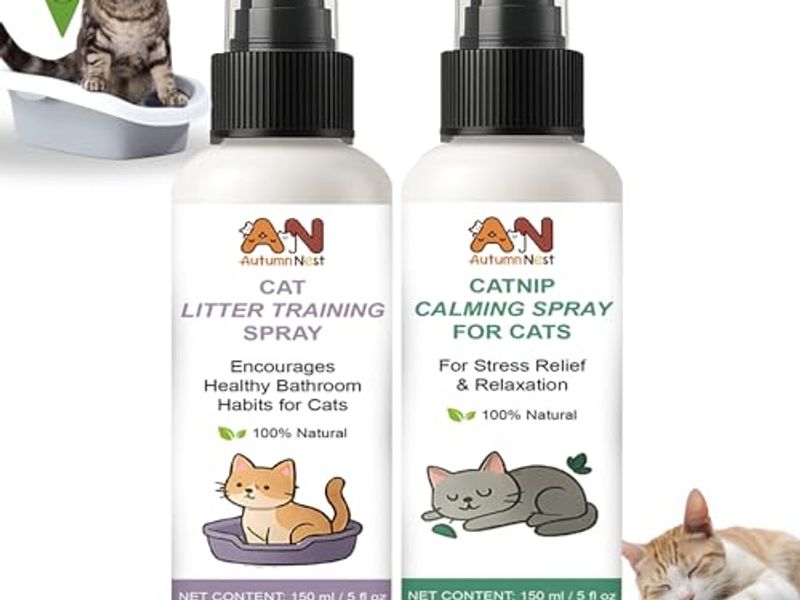 Cats Calming & Litter Training Spray Kit – 2-Pack 150ml Duo, Cat Training Spray with Catnip Calm & Cat Litter Attractant, Helps Stop Cats from Urinating in House, Safe Behavior Aid