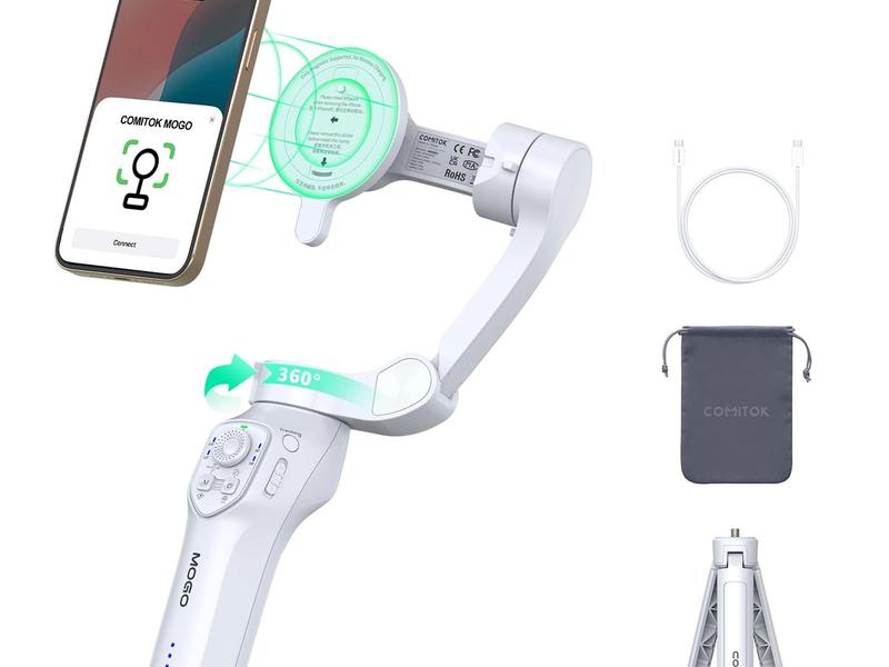 COMITOK MOGO Only for iPhone, Gimbal Stabilizer for iPhone, [MFi Certified] Phone Gimbal with 360 Degree Face Tracking for Video Recording, NFC Pair and Magnetic Mount for iPhone 17 Pro Max