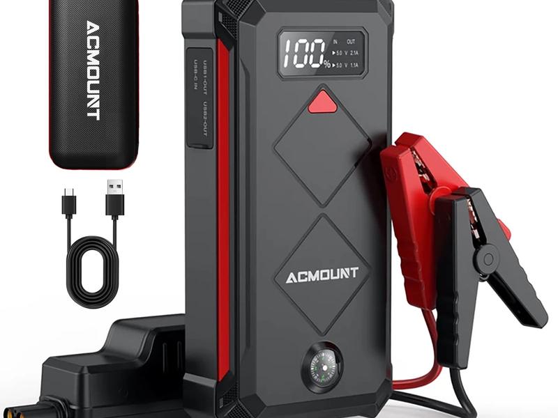 Acmount P100 Car Jump Starter, 5000A Peak Lithium Jump Starter Battery Pack for Up to 10.0L Gas or 8.0L Diesel Engine, Safe 12V Portable Battery Starter Power Pack with LED Screen & LED Light