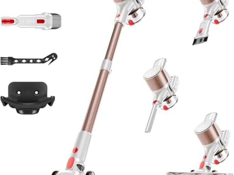 Cordless Vacuum Cleaner, 500W/40Kpa Vacuum Cleaners for Home, Stick Vacuum Cordless with LED Display, Anti-Tangle & Wall Mount, 8 in 1 Lightweight Vacuum for Hard Floors Pet Hair(Gold)