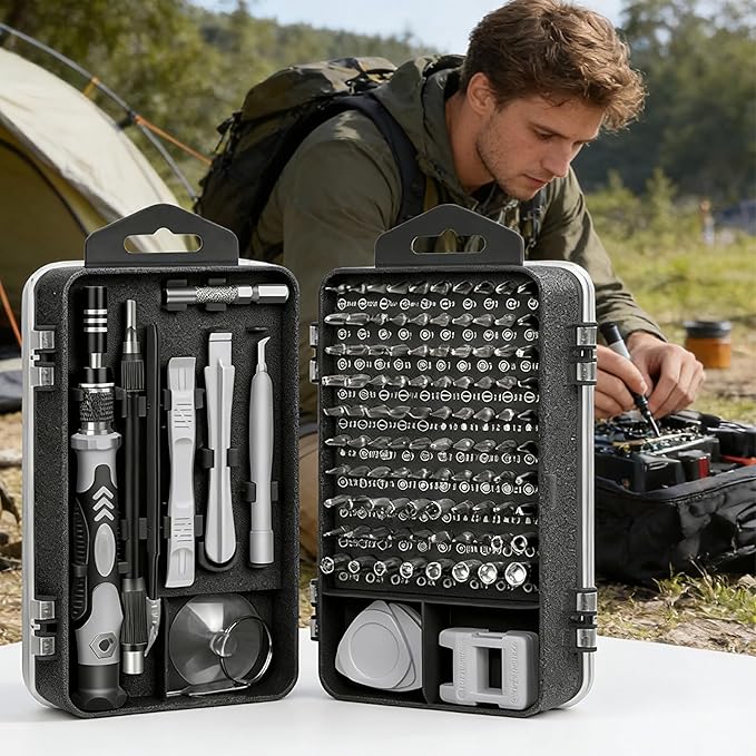 Screwdriver Set 115 in 1 Precision Repair Tool Kit with Magnetic Bits and Storage Case for Electronics and Household Use, Silver