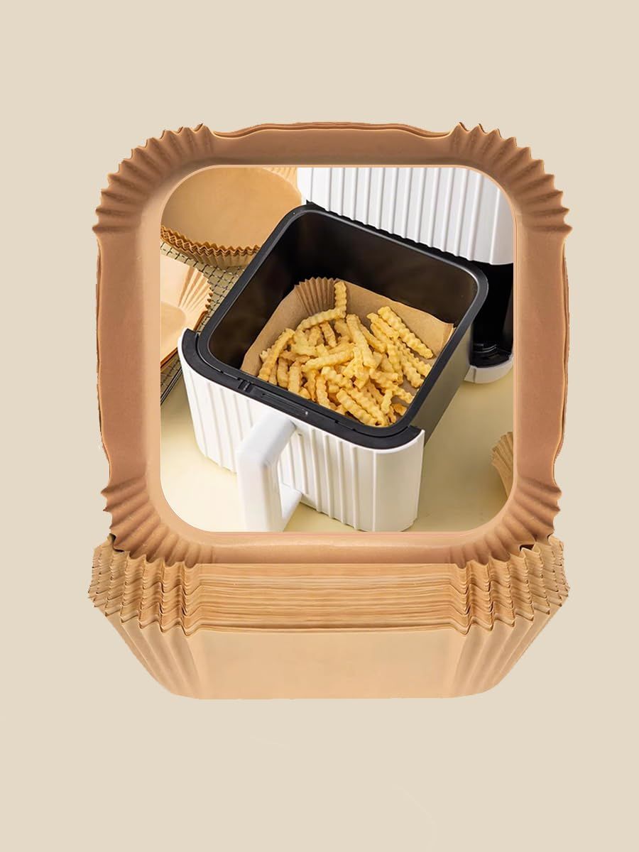 100-Pack Air Fryer Liners, 8 Inch Square Non-Stick & Waterproof Basket Mats - Disposable Parchment Sheets for Cooking, Baking, Roasting - Fits Most Air Fryer Ovens