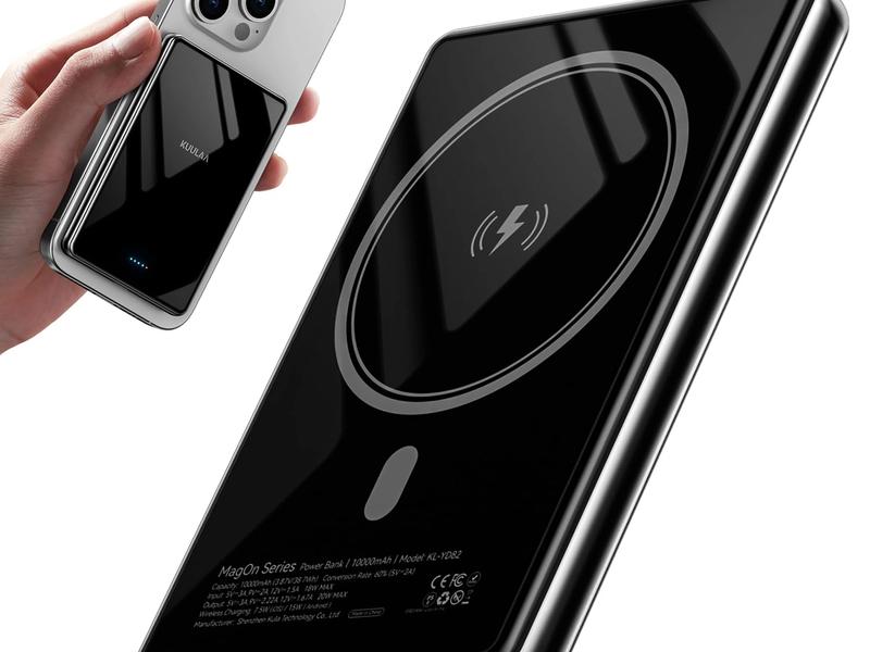Kuulaa 10000mAh Magsafe Power Bank Ultra Slim 0.53'' Magnetic Wireless Portable Charger with USB-C Output, 20W PD Fast Charging for iPhone 16/15/14/13/12 Series, Tempered Glass Design
