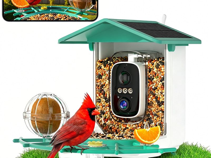 Bird Feeder with Camera, AI Identify Birds Species, Solar Powered with Rechargeable Battery, Auto Record Videos in Backyard, Instant Notifications