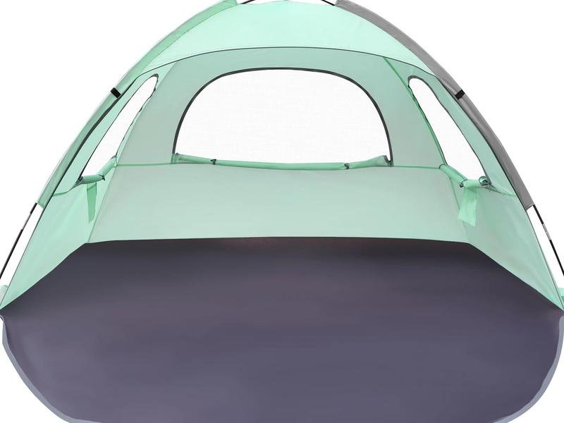 WhiteFang Beach Tent Anti-UV Portable Sun Shade Shelter for 3/4/6/8 Person, Extendable Floor with 3 Ventilating Mesh Windows Plus Carrying Bag, Stakes and Guy Lines