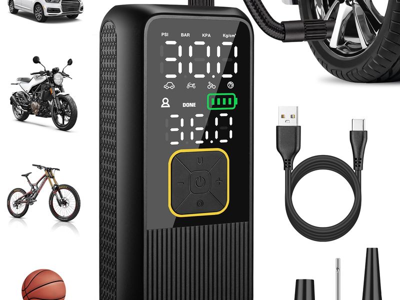 Tire Inflator Portable Air Compressor, 4X Faster 150PSI Smart Air Pump for Car Tires with Digital Pressure Gauge, Portable Fast Tire Inflator for Car, Bike, Motorcycle, Balls