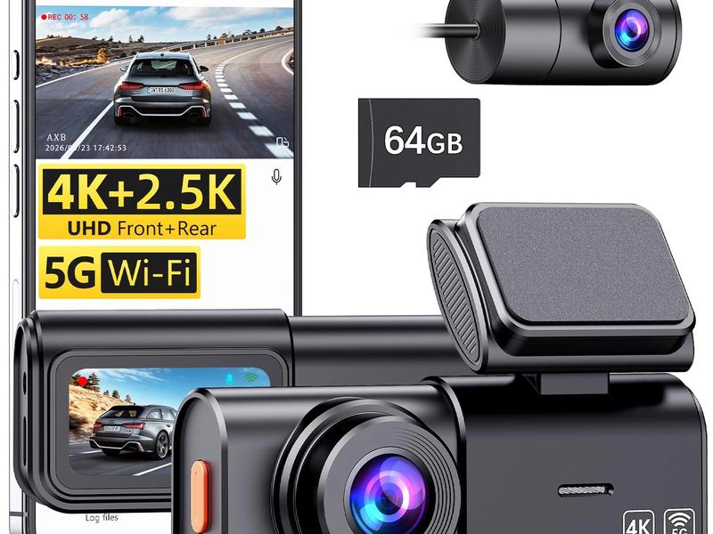 AXB Dash Cam Front and Rear: 4K+2.5K Dashcam with 5G WiFi APP Control & 64GB Card