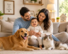 Family with baby and pets relaxing safely in a clean home after eco-safe cleaning in Cyprus