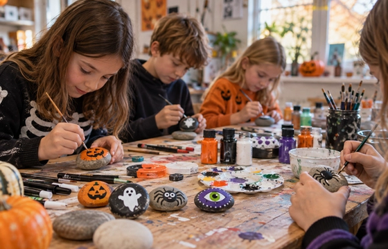 Spooky pebble painting workshop