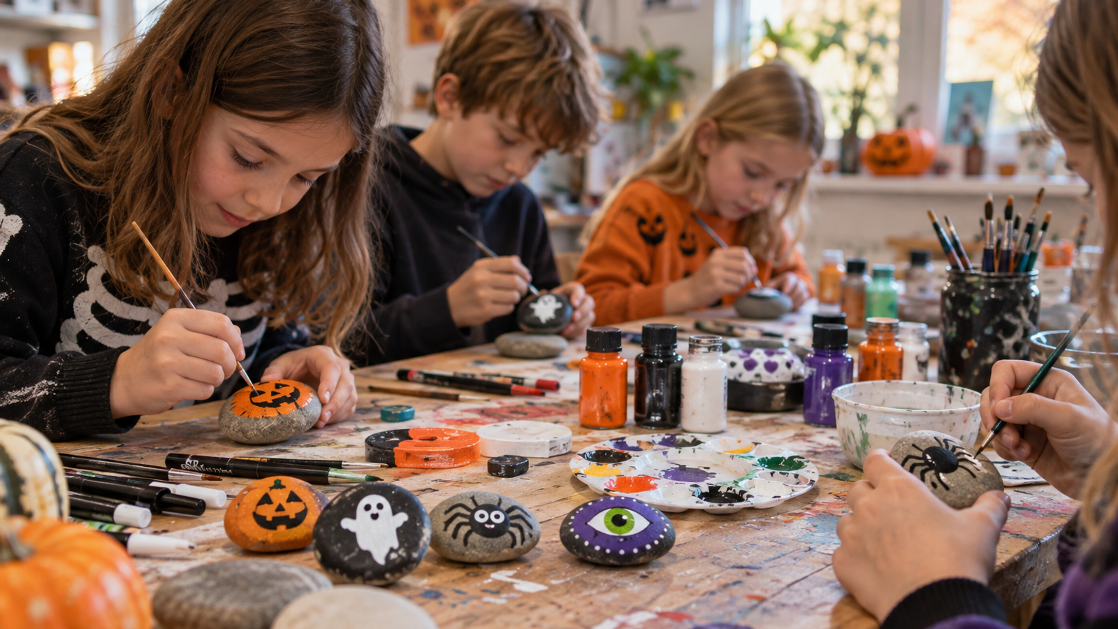 Spooky pebble painting workshop