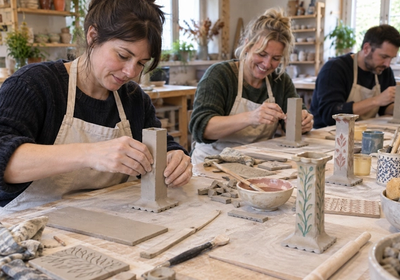 Handbuilt Pottery: Sgraffito Candlestick Holder