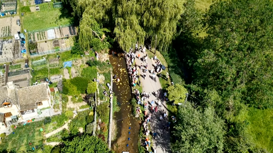 Aerial view of the South Cerney Duck Race