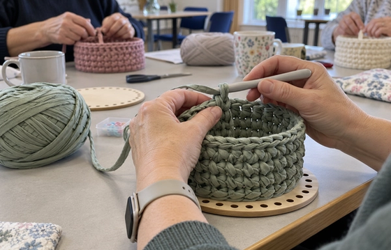 Beginner crochet: cotton-ribbon basket workshop