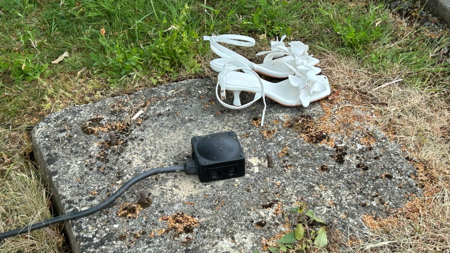 White heels left near the football golf course at Cricklade House