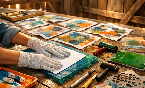 Gel Plate Printing & Collage Workshop Land, Sea & Freestyle Abstract