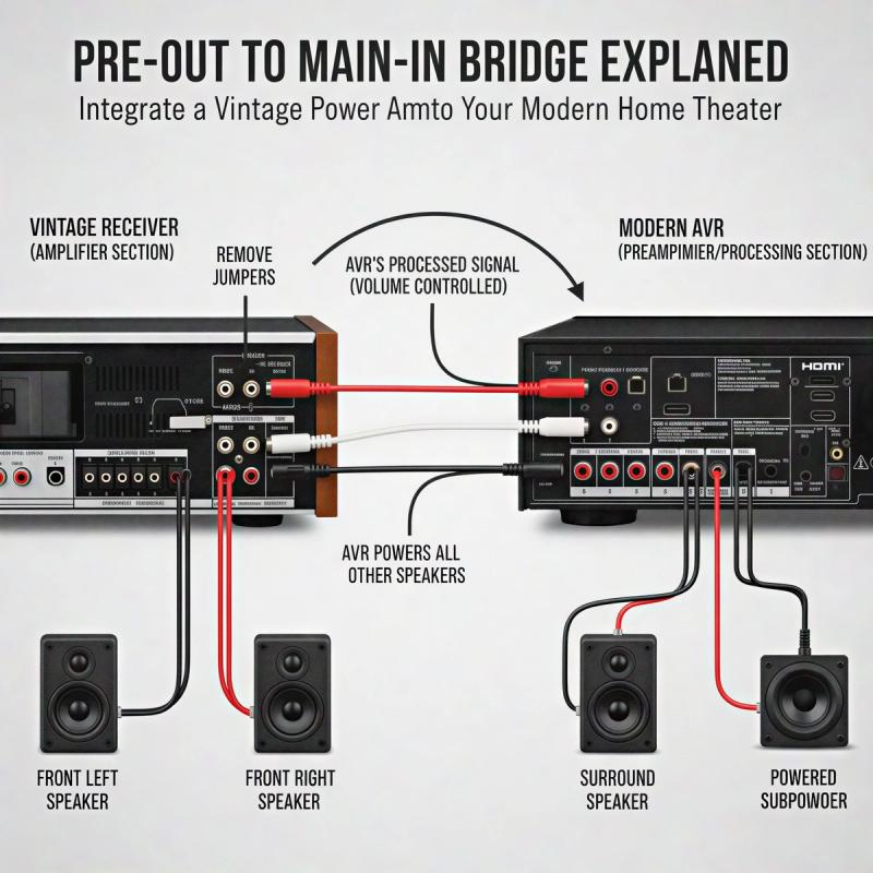Visual diagram integrating a vintage amp into home theater