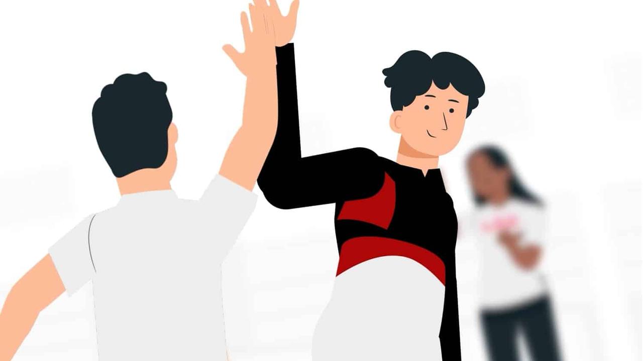 Zwei animierte Charaktere machen eine High-Five-Geste.