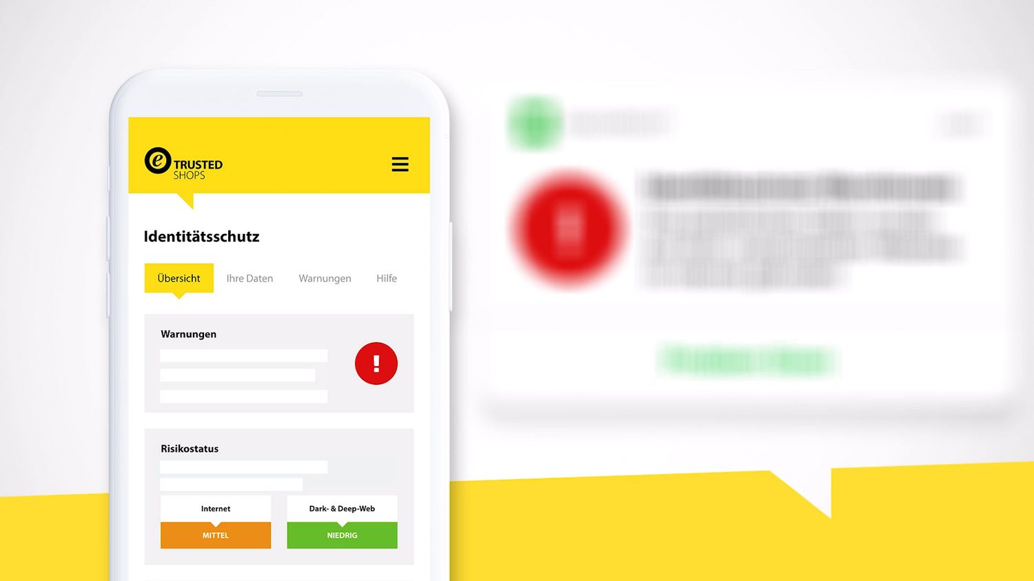 Ein Smartphone mit der Anzeige der Benutzeroberfläche einer deutschen App zum Identitätsschutz.