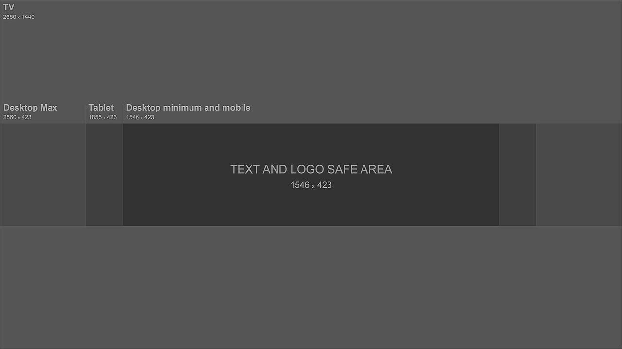 Schema der YouTube-Kanalbanner-Abmessungen mit Safe Area für Text und Logo.