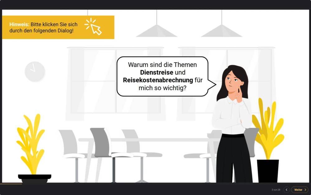Interaktiver Dialog im Web-Based-Training – Lernende klicken sich durch die Fragen