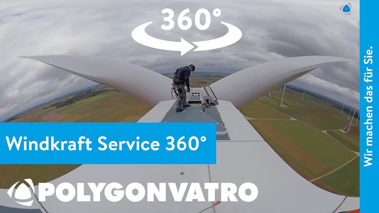 Servicetechniker auf der Gondel einer Windkraftanlage im 360 Grad Film Windkraft Service von POLYGONVATRO