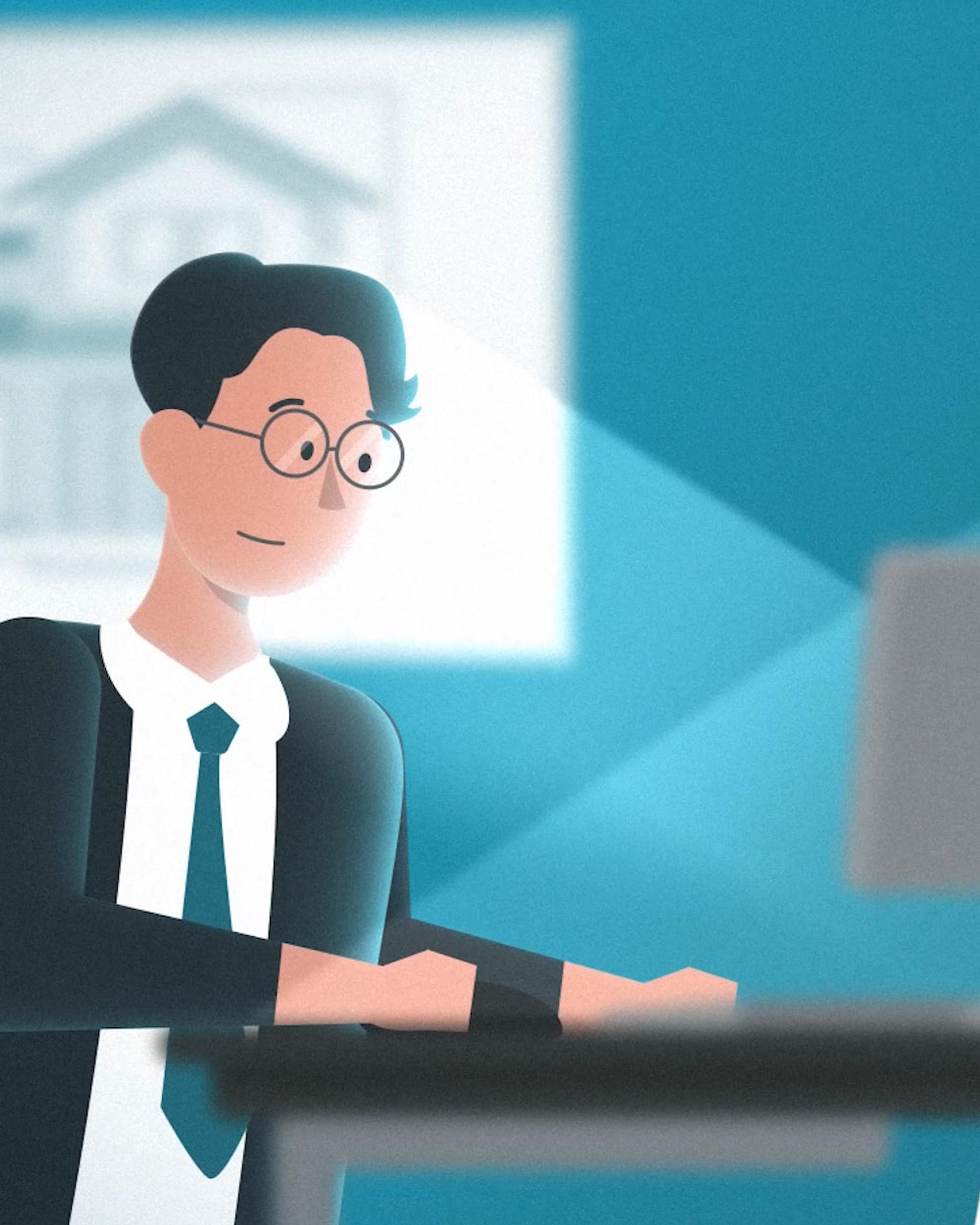 Flat Motion Erklärvideo Szene mit Figuren in farbenfroher zweidimensionaler Optik