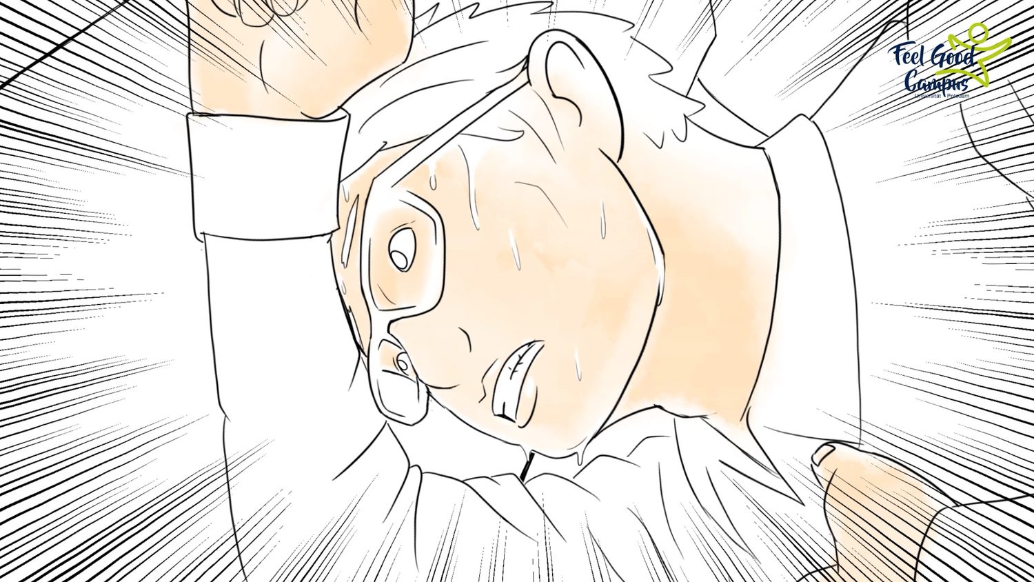 Illustration eines gestressten Mannes mit den Händen auf dem Kopf.