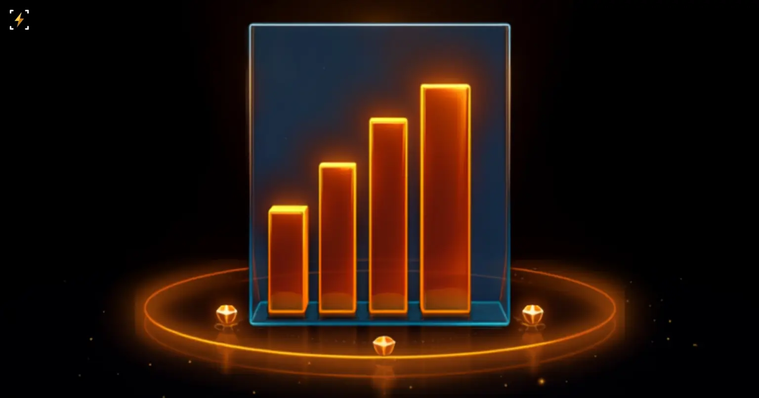 Glossy amber 3D rising candlestick bars pressing against a translucent glass barrier, encircled by an orbit ring with connected nodes, symbolizing Bitcoin testing a resistance zone